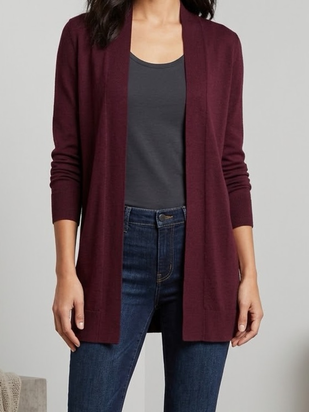 Ann Taylor Burgundy Open Front Cardigan